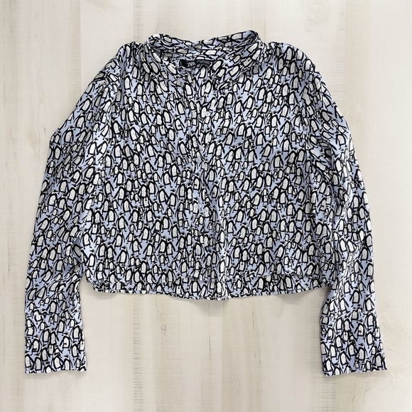 Zara Tops - rare ZARA printed penguin blouse crop work career M